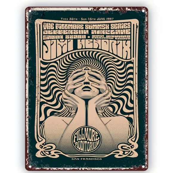 indigoo Other - 🆕 Vintage Metal Sign Fillmore Auditorium Psychedelic Rock Poster Jomi Hendrix